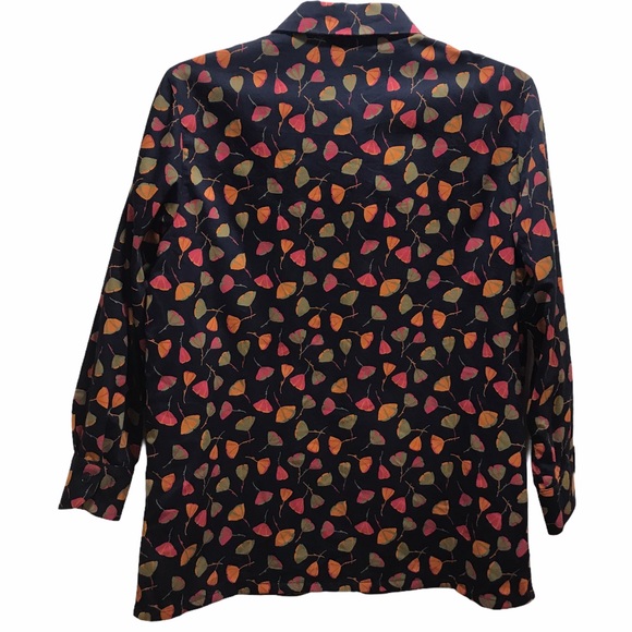 People Tree button down shirt size 12 organic cotton navy neons flowers floral - Picture 2 of 6